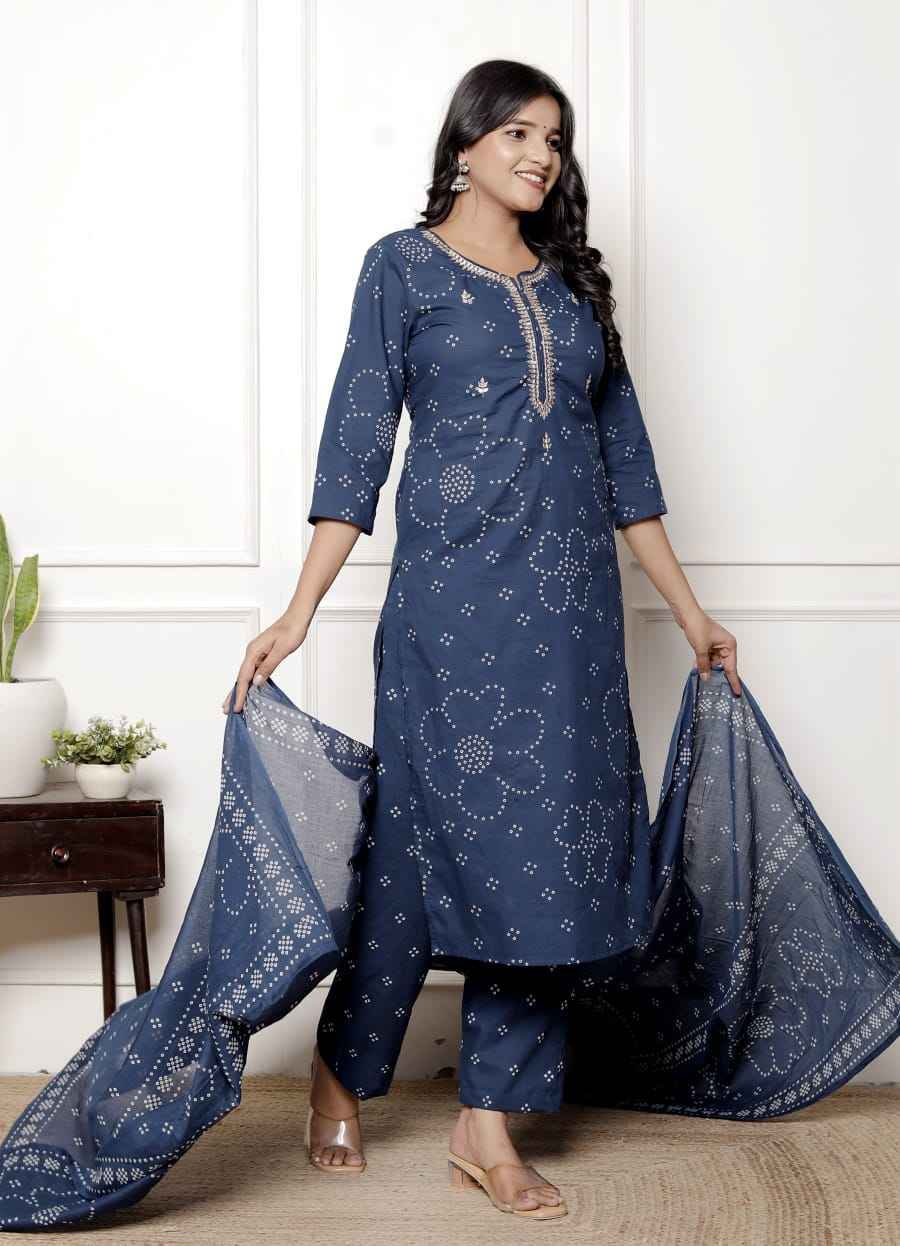 Gulika Blue  Bandhej kurta set 
